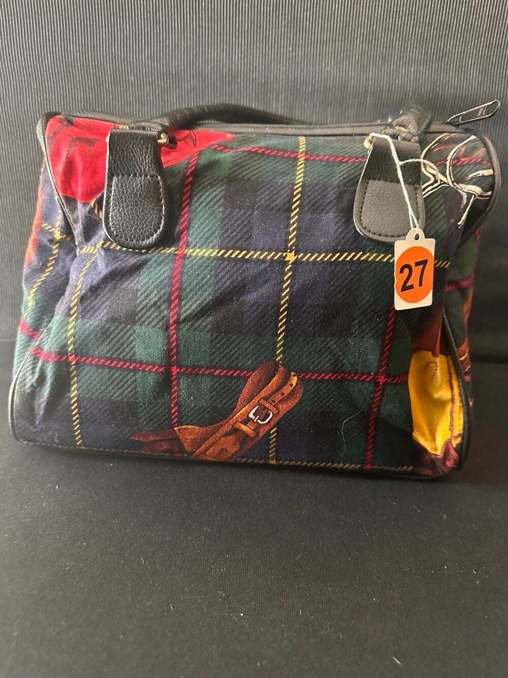 No.27 Vintage Equestrian Print Plaid Satchel Handbag with Saddle Motif